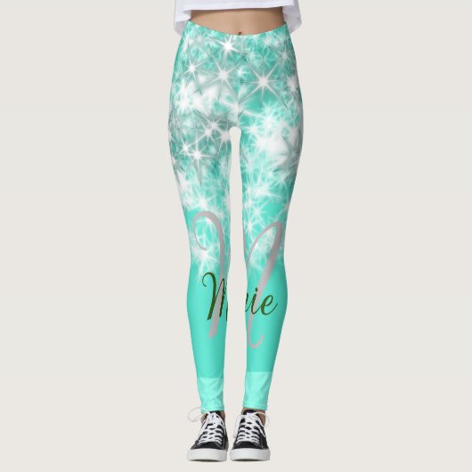 Leggings Turquoise turquoise agate aqua monogramme ajouter  (Devant)
