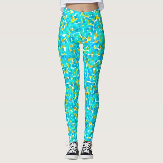 Leggings Turquoise Vert Bleu Jaune Abstrait Motif (Devant)