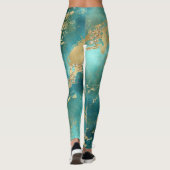 Leggings Turquoise Vert Or Marbre Abstrait Moderne (Dos)