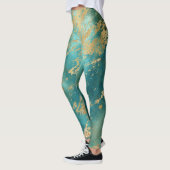 Leggings Turquoise Vert Or Marbre Abstrait Moderne (Gauche)