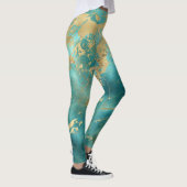 Leggings Turquoise Vert Or Marbre Abstrait Moderne (Droite)