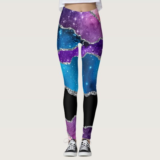 Leggings Turquoise violet argenté noir marbré Agate et Part (Devant)