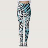 Leggings Turquoise Zebra Imprimer Abstrait (Devant)