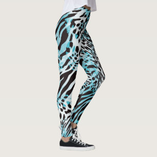Leggings Turquoise Zebra Imprimer Abstrait