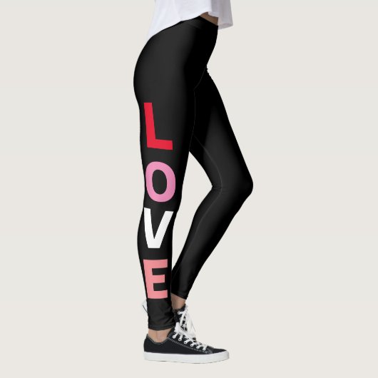 Leggings Typographie d'amour mignonne Rouge rose noir Valen (Droite)