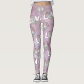 Leggings Typographie du coeur rose violet Saint-Valentin Lé (Devant)