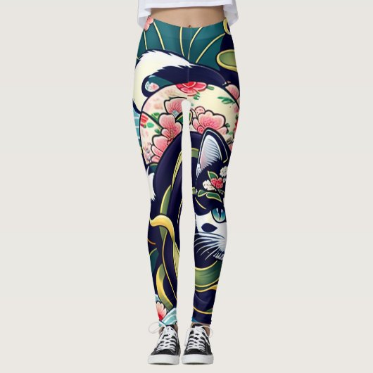Leggings Ukiyo-e Punk city KIMONO Cats Leggings-THE 其の参 (Devant)