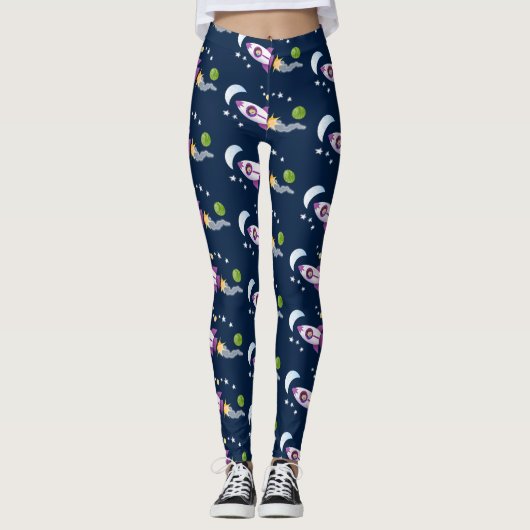 Leggings Un adorable vaisseau-fusée dans l'espace dessin an (Devant)