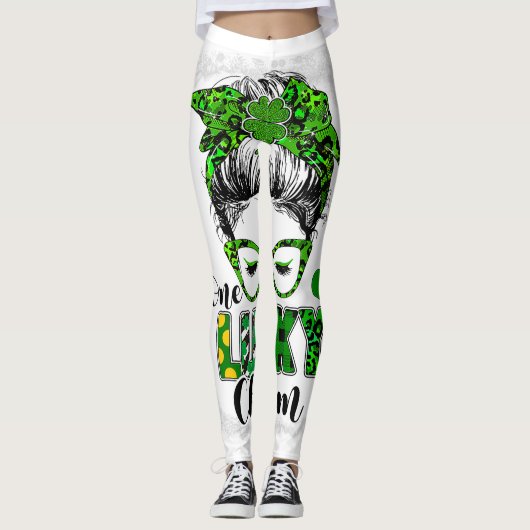 Leggings Un charme chanceux Bleached Messy Bun Shamrock St (Devant)