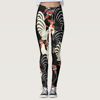Leggings Un coq blanc et deux coqs noirs