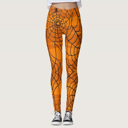Leggings Un joli Halloween Spider Web noir et orange (Devant)