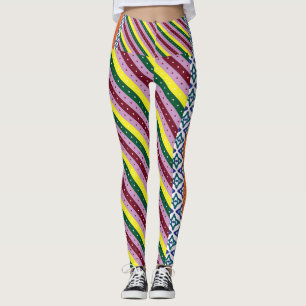Leggings un motif rayé multicolore avec des points