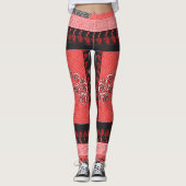 Leggings un motif rouge et noir avec des fleurs (Devant)