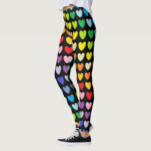 Leggings Un plus large noir de coeurs d'arc-en-ciel de