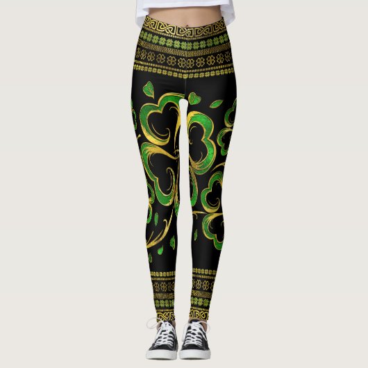 Leggings Un Shamrock irlandais à quatre feuilles de trèfle  (Devant)