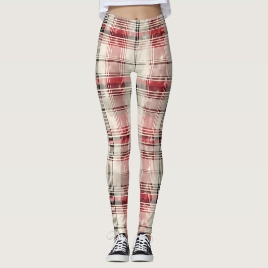 Leggings Un Tartan de Noël Floral Design série #15 (Devant)