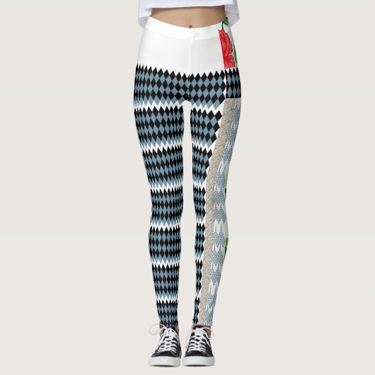 Leggings une à damiers noire et blanche avec un b blanc (Devant)