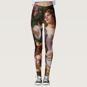 Leggings Une Dame En Robe Lilac Avec Fleurs