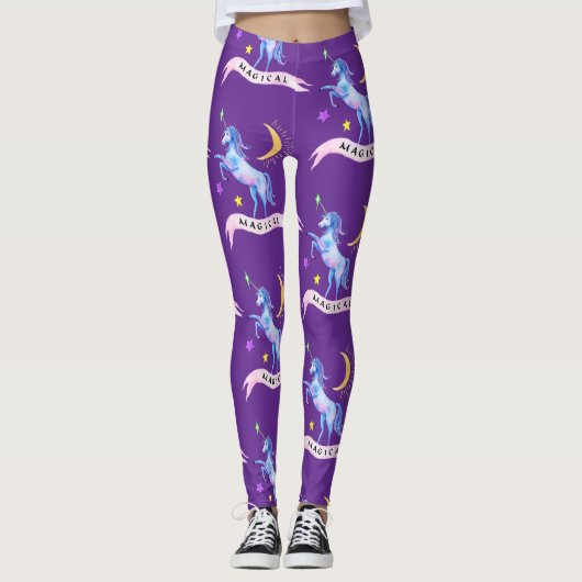 Leggings Unicorne d'aquarelle bleue (Devant)