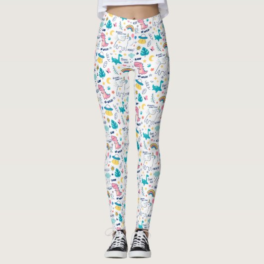 Leggings Unicorne Et Dinosaure (Devant)