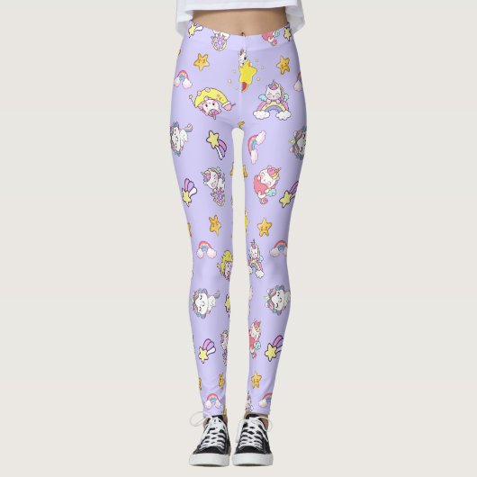 Leggings Unicorne Rainbow Star Lumière Purple Thème (Devant)