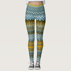Leggings Unique Motif jaune et bleu ondulé
