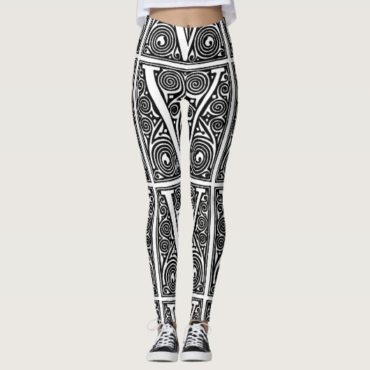 Leggings V Pour Pantalon de Yoga Fabriqué à la main noir & (Devant)