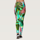 Leggings Vacances Tropical Green Palm Flamants roses roses (Dos)