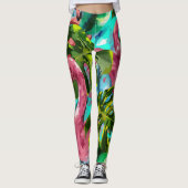 Leggings Vacances Tropical Green Palm Flamants roses roses (Devant)