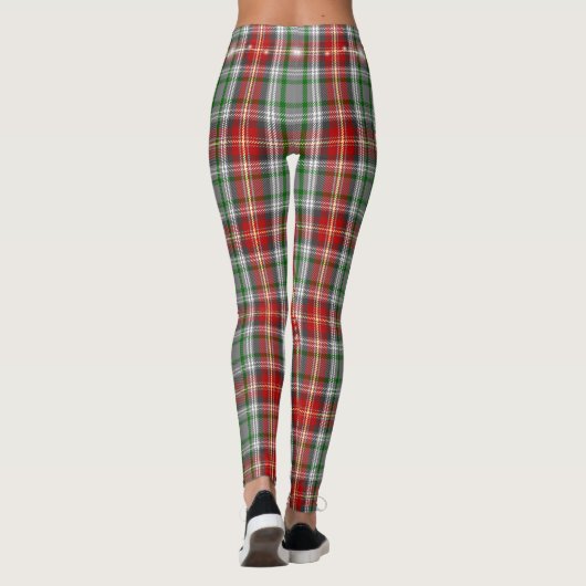 Leggings Vacances vertes rouges de plaid de Noël rustique (Dos)