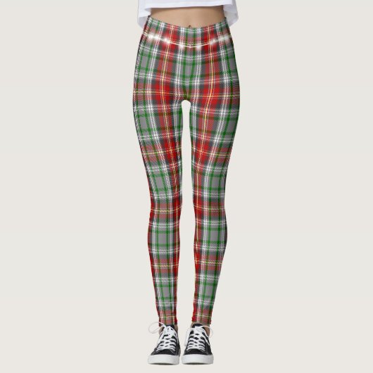 Leggings Vacances vertes rouges de plaid de Noël rustique (Devant)