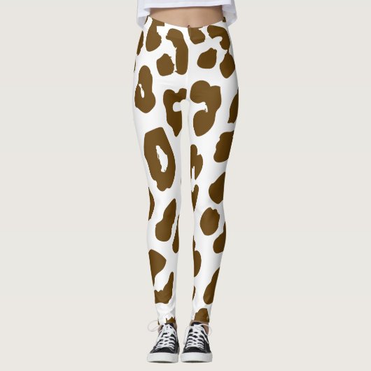 Leggings Vache d'Halloween Imprimer Brown et blanc (Devant)