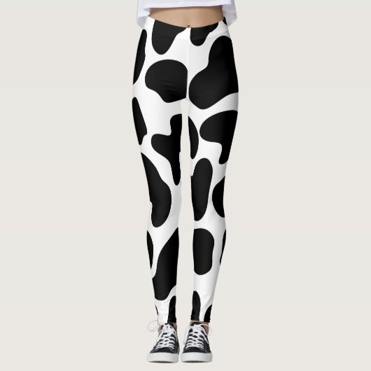 Leggings Vache noire et blanche Imprimer Ferme rustique (Devant)