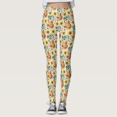Leggings Vaches Highland et fleurs de tournesol jaune (Devant)