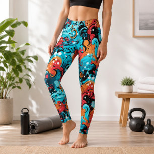 Leggings Vague de corail turquoise Art fluide abstrait océa