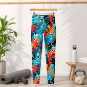 Leggings Vague de corail turquoise Art fluide abstrait océa