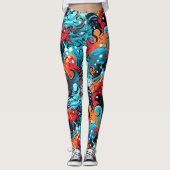 Leggings Vague de corail turquoise Art fluide abstrait océa (Devant)