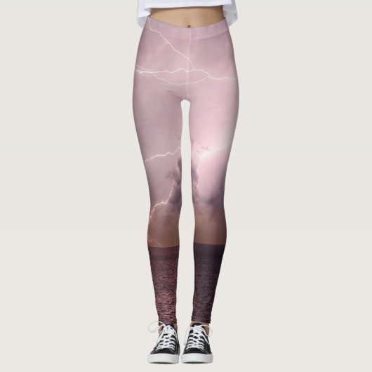 Leggings Vague d'éclairs de tempête de mer (Devant)