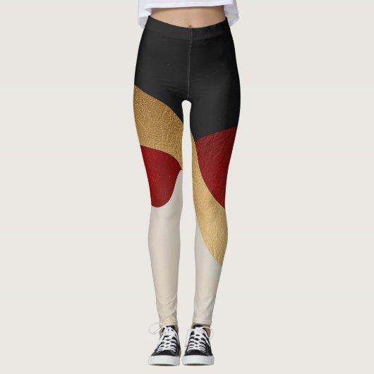 Leggings Vague Moderne Or Rouge Noir (Devant)