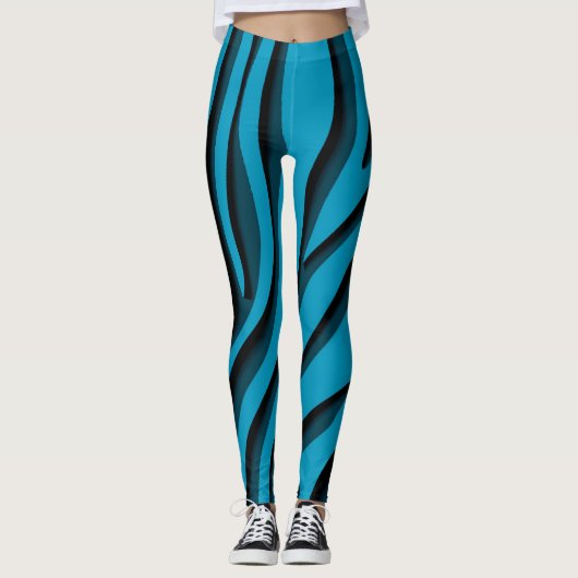 Leggings Vague Zèbre 3D Bleu Doux De Luxe (Devant)