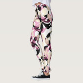 Leggings Vagues Abstraites de couleur noire rose (Gauche)