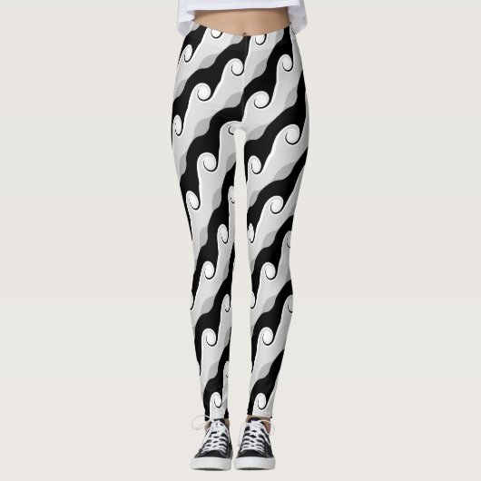 Leggings Vagues abstraites noires et gris clair (Devant)