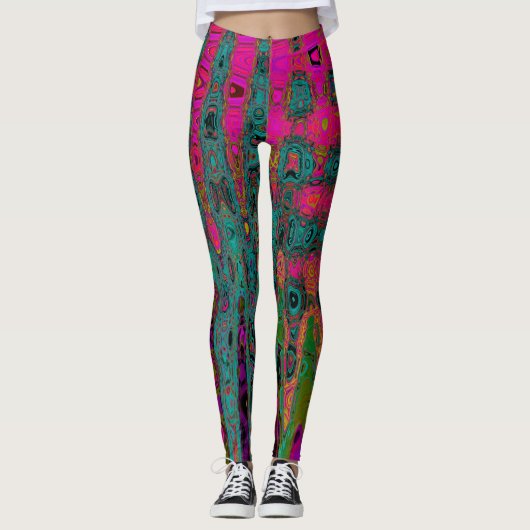 Leggings Vagues atomiques Abstraites Turquoise Trippy (Devant)