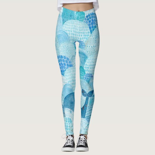 Leggings Vagues, baleine, texture bleu enfantine (Devant)