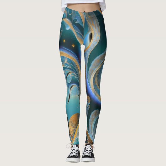 Leggings Vagues bleues et or (Devant)