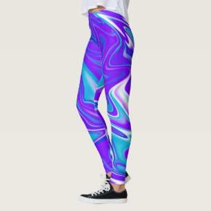 Leggings Vagues célestes : Le marbre bleu blanc et violet