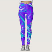 Leggings Vagues célestes : Le marbre bleu blanc et violet (Devant)