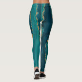Leggings Vagues d'agate sarcelle – Marbre abstrait avec or (Dos)