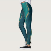 Leggings Vagues d'agate sarcelle – Marbre abstrait avec or (Gauche)