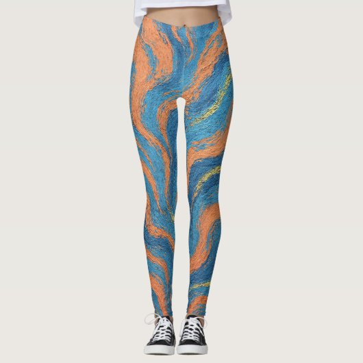 Leggings vagues de corail et d'indigo (Devant)